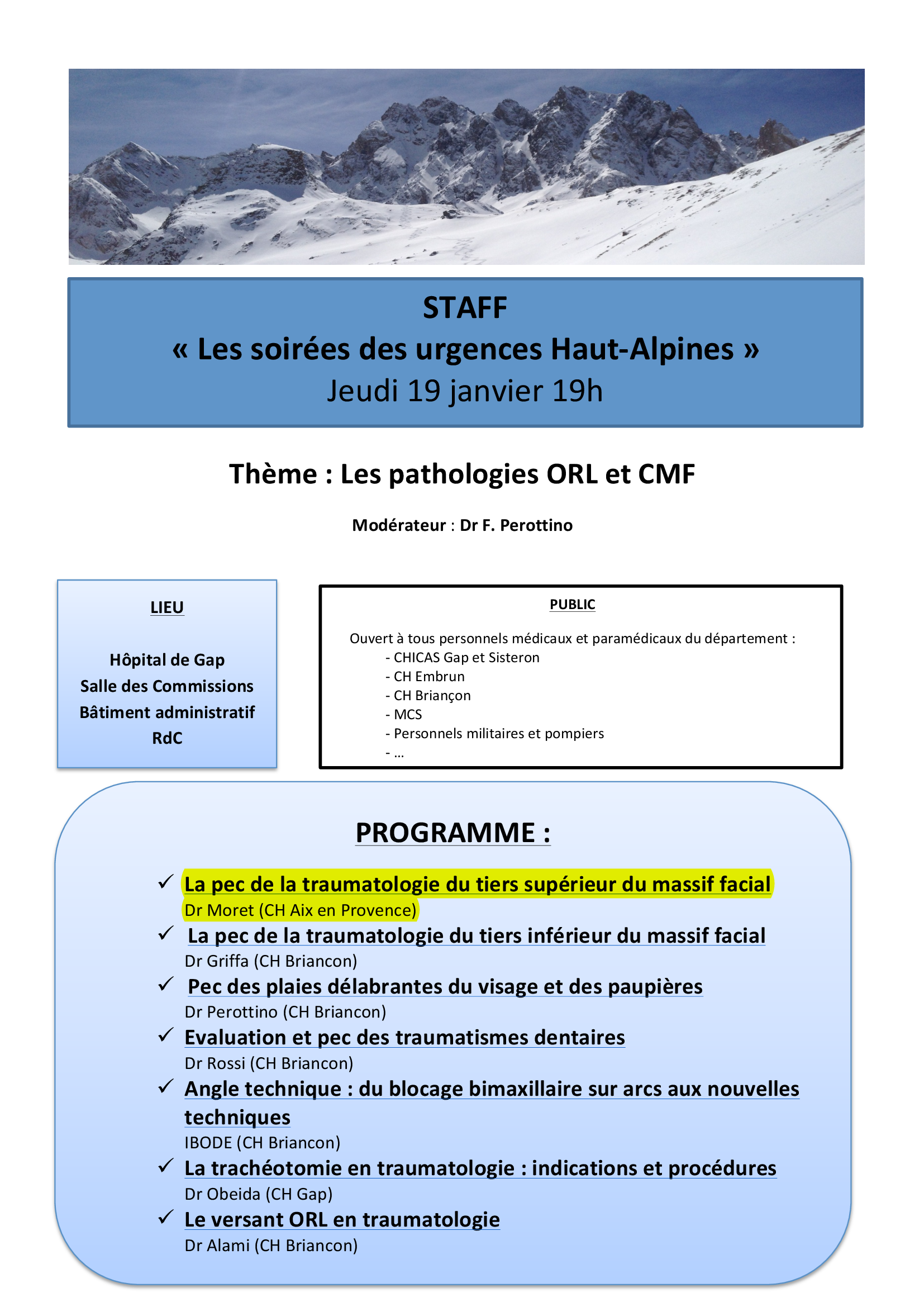 programme des actualités sur la traumatologie ORL et maxillo-faciale